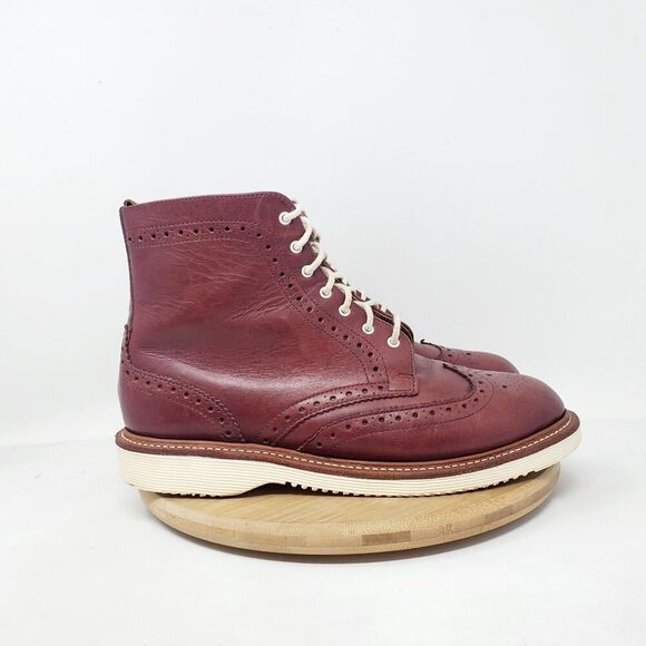 Dr Martens Bentley Boots Womens 6 Burgundy Leather Brogue Wing Tip Docs Shoes - Picture 1 of 13
